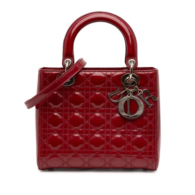Dior Medium Patent Cannage Lady Dior Red Leather Very good condition - Front View