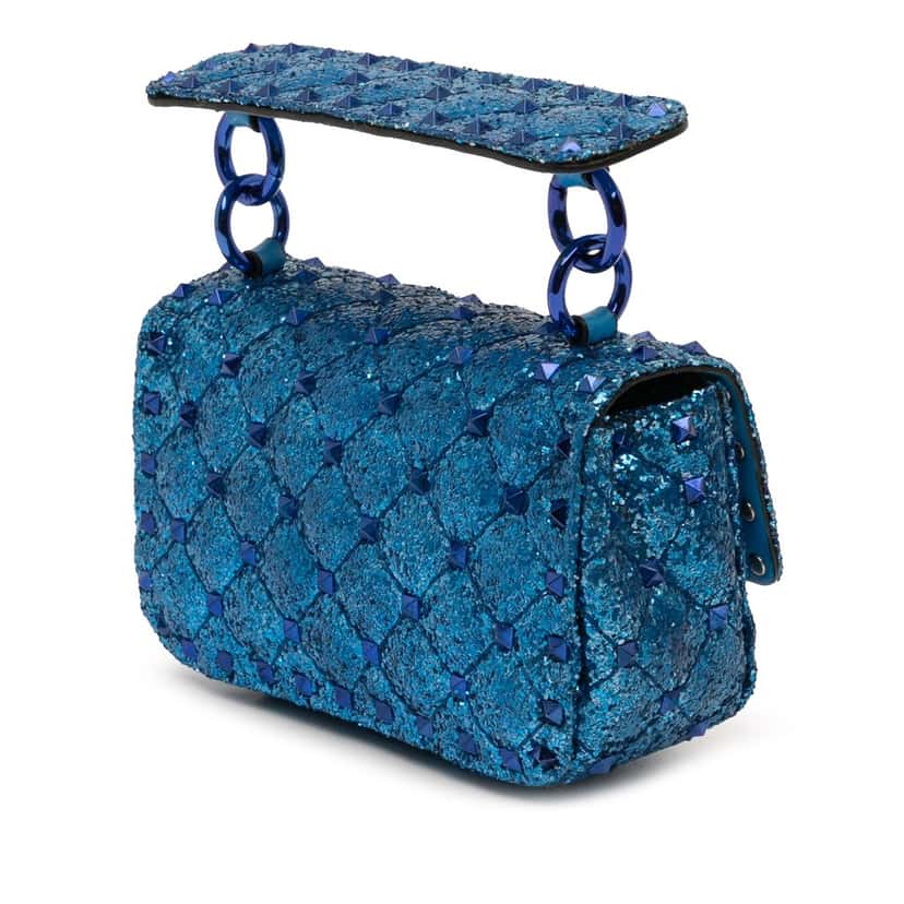 Valentino Mini Glitter Rockstud Spike Satchel Blue Very good condition - Back View
