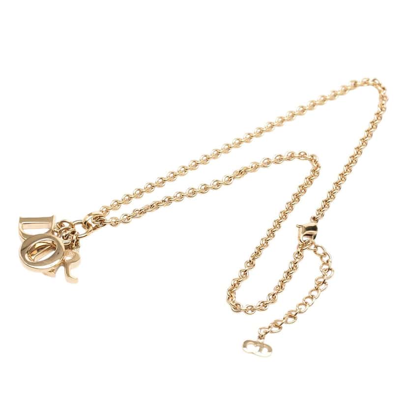 Dior Gold Plated Dior Logo Pendant Necklace Gold Metal Very good condition - Front View