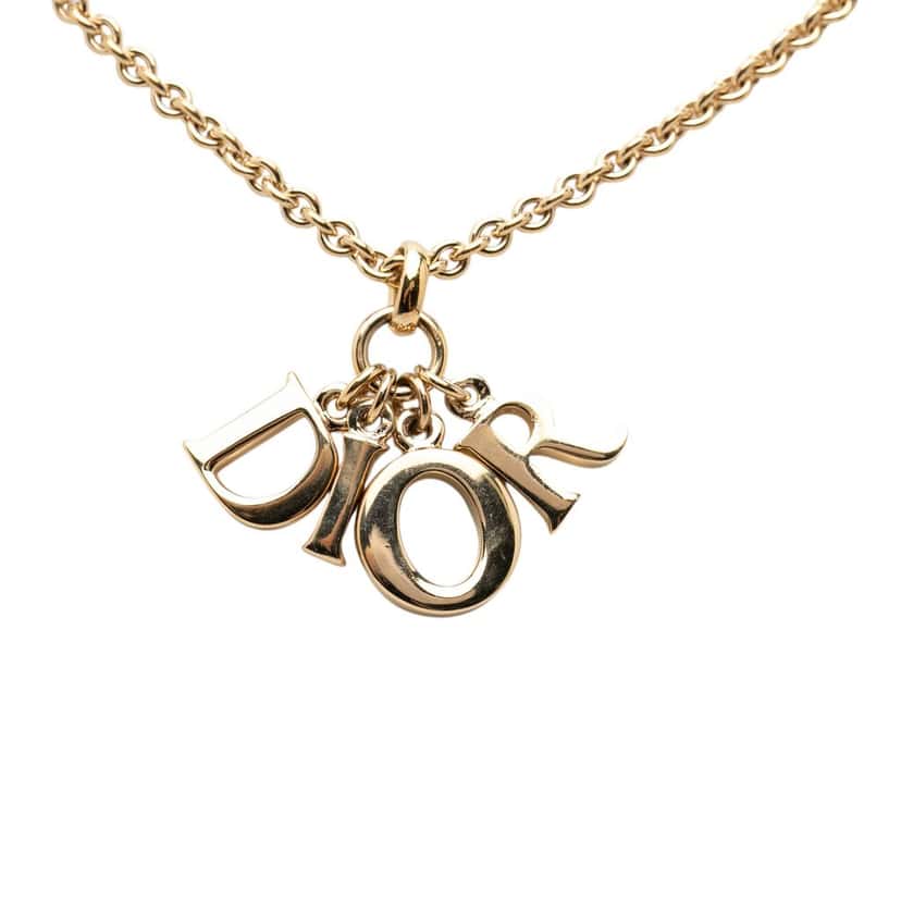 Dior Gold Plated Dior Logo Pendant Necklace Gold Metal Very good condition - Model View