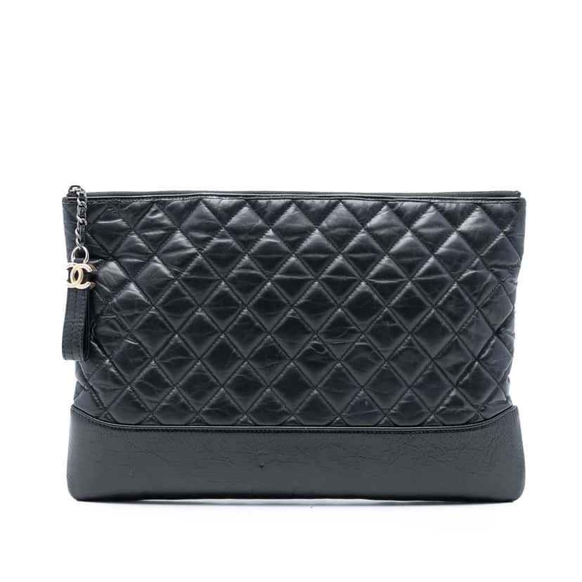 Chanel Large Aged Calfskin Gabrielle O Case Clutch Black Leather Very good condition - Front View