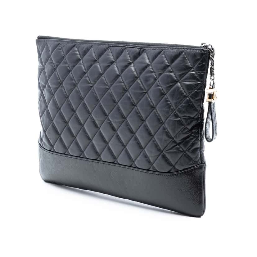 Chanel Large Aged Calfskin Gabrielle O Case Clutch Black Leather Very good condition - Back View