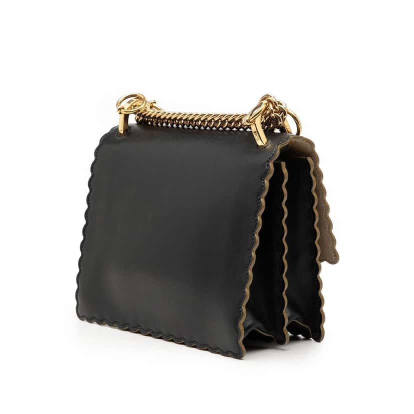 Fendi Small Scalloped Leather Kan I Crossbody Black Leather Very good condition - Back View
