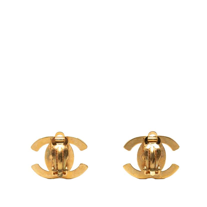 Chanel CC Gold Plated Turn Lock Clip On Earrings Gold Metal Very good condition - Back View