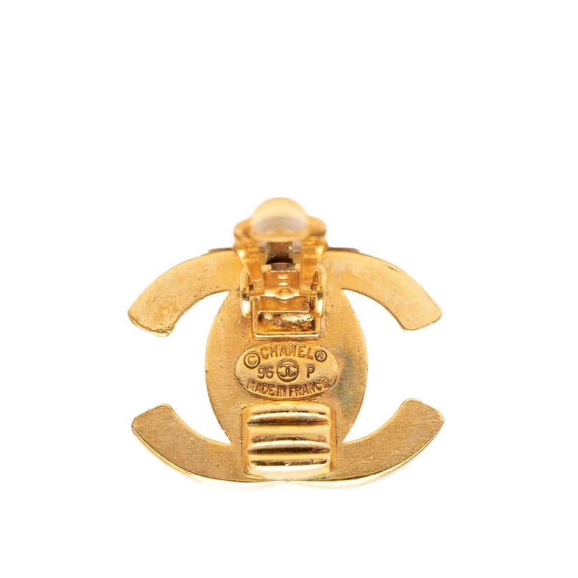 Chanel CC Gold Plated Turn Lock Clip On Earrings Gold Metal Very good condition - Inside View