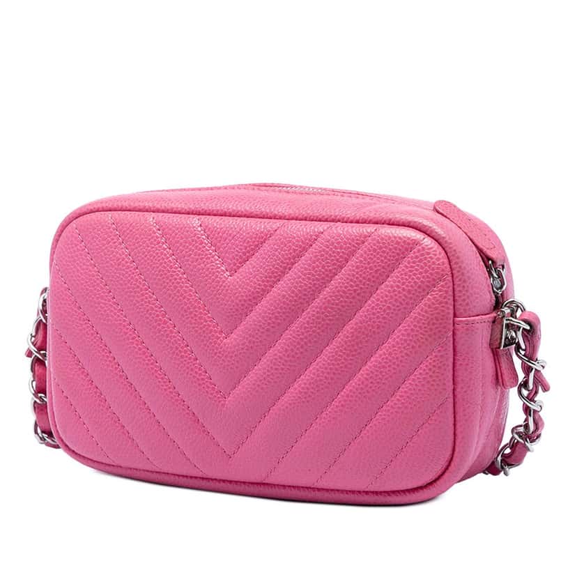 Chanel CC Chevron Caviar Camera Bag Pink Leather Very good condition - Back View