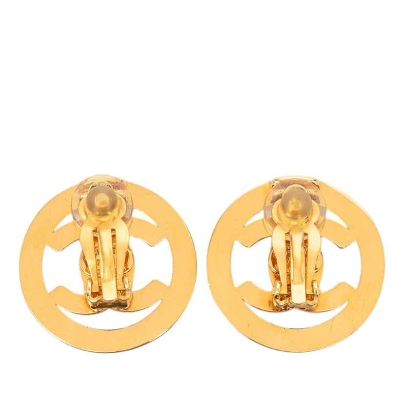 Chanel CC Gold Plated Turn Lock Clip On Earrings Gold Metal Very good condition - Back View