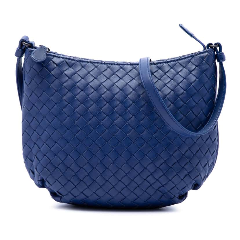 Bottega Veneta Small Nappa Intrecciato Crossbody Blue Leather Very good condition - Front View