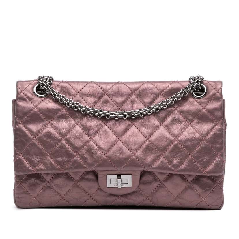 Chanel Reissue 2.55 Aged Metallic Calfskin Double Flap 226 Pink Leather Very good condition - Front View