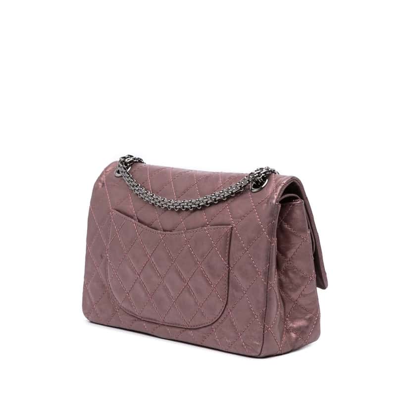 Chanel Reissue 2.55 Aged Metallic Calfskin Double Flap 226 Pink Leather Very good condition - Back View