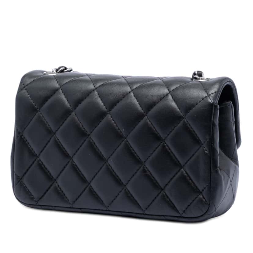Chanel Extra Mini Rectangular Quilted Lambskin Flap Black Leather Very good condition - Back View