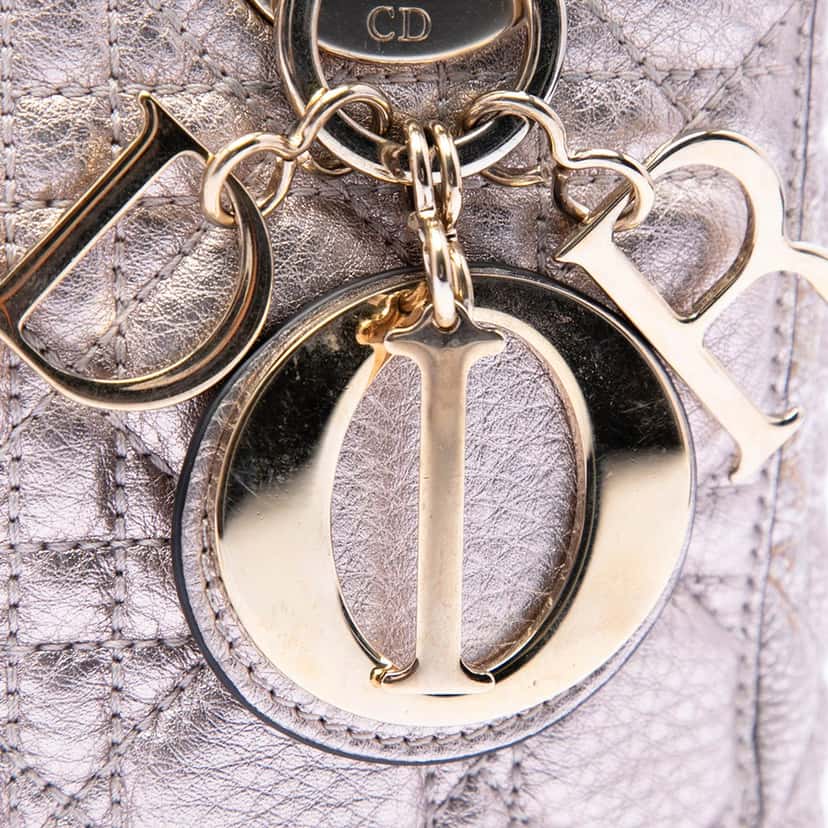 Dior Small Metallic Grained Calfskin Cannage Supple Lady Dior Silver Leather Very good condition - Box View