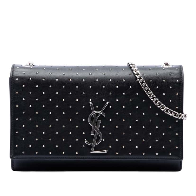 Saint Laurent Medium Studded Calfskin Monogram Kate Crossbody Black Leather Very good condition - Front View