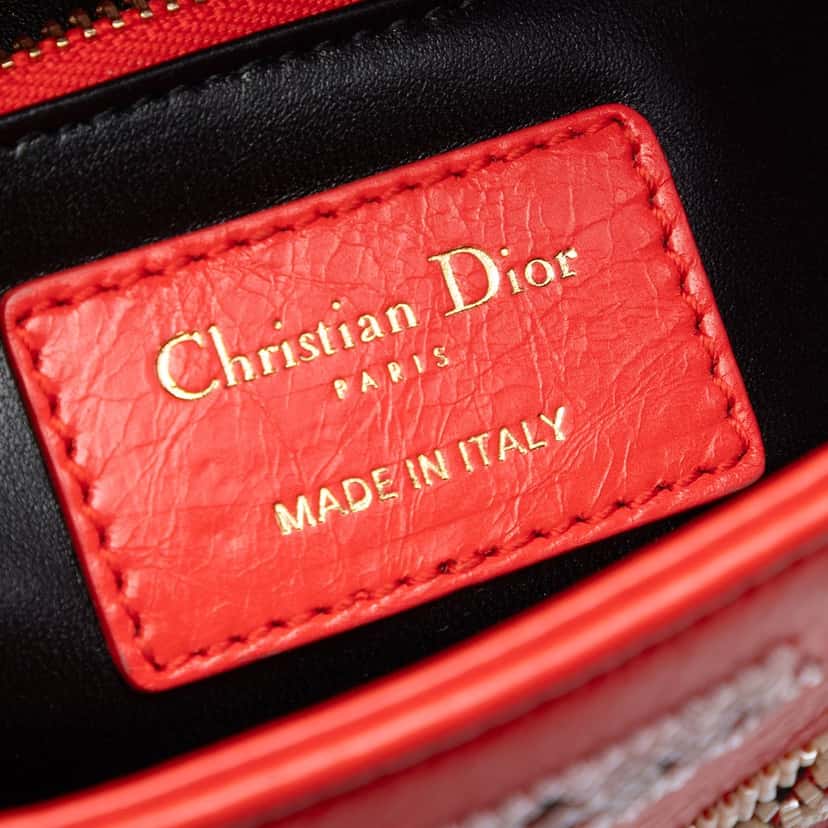 Dior Mini Calfskin Beaded Lady Dior Red Leather Very good condition - Box View