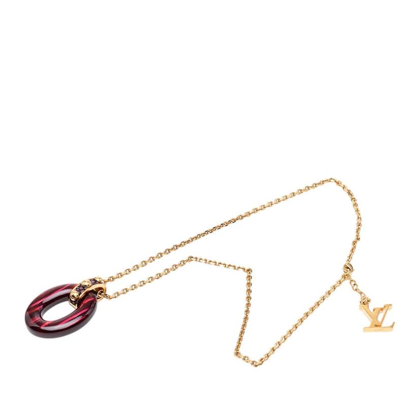 Louis Vuitton Gold Plated Resin Gimme a Clue Pendent Necklace Gold Metal Very good condition - Front View