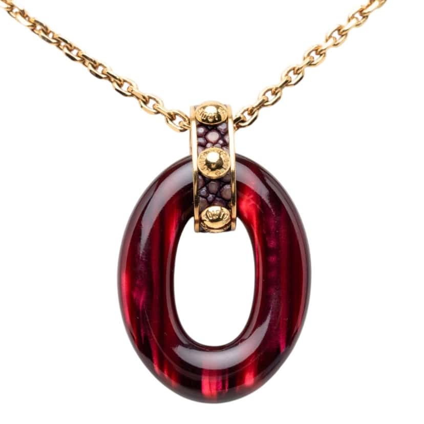 Louis Vuitton Gold Plated Resin Gimme a Clue Pendent Necklace Gold Metal Very good condition - Back View