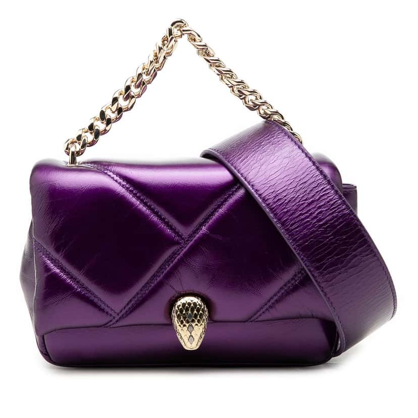 Bvlgari Mini Metallic Leather Maxi Serpenti Cabochon Satchel Purple Leather Very good condition - Front View