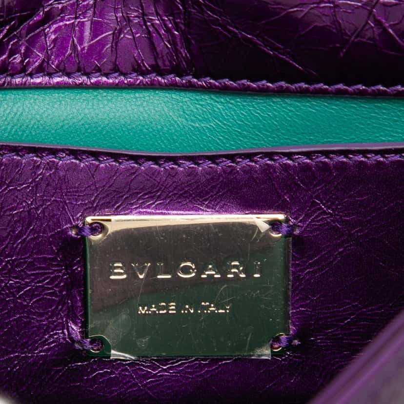 Bvlgari Mini Metallic Leather Maxi Serpenti Cabochon Satchel Purple Leather Very good condition - Box View