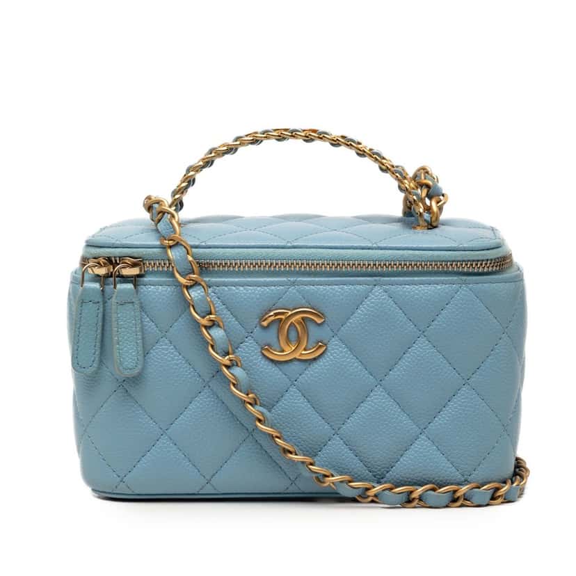 Chanel Caviar Pick Me Up Vanity Case Blue Leather Very good condition - Front View