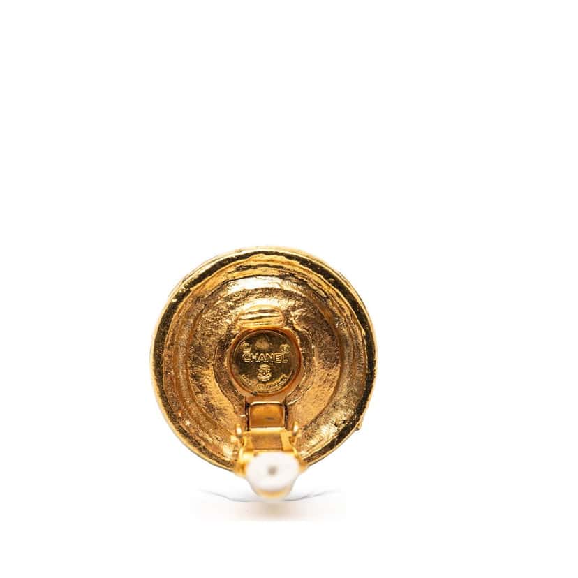 Chanel Gold Plated Faux Pearl Round Clip On Earrings Gold Metal Very good condition - Inside View