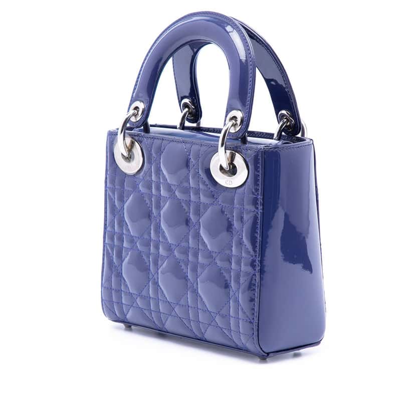 Dior Mini Patent Cannage Lady Dior Blue Leather Very good condition - Back View