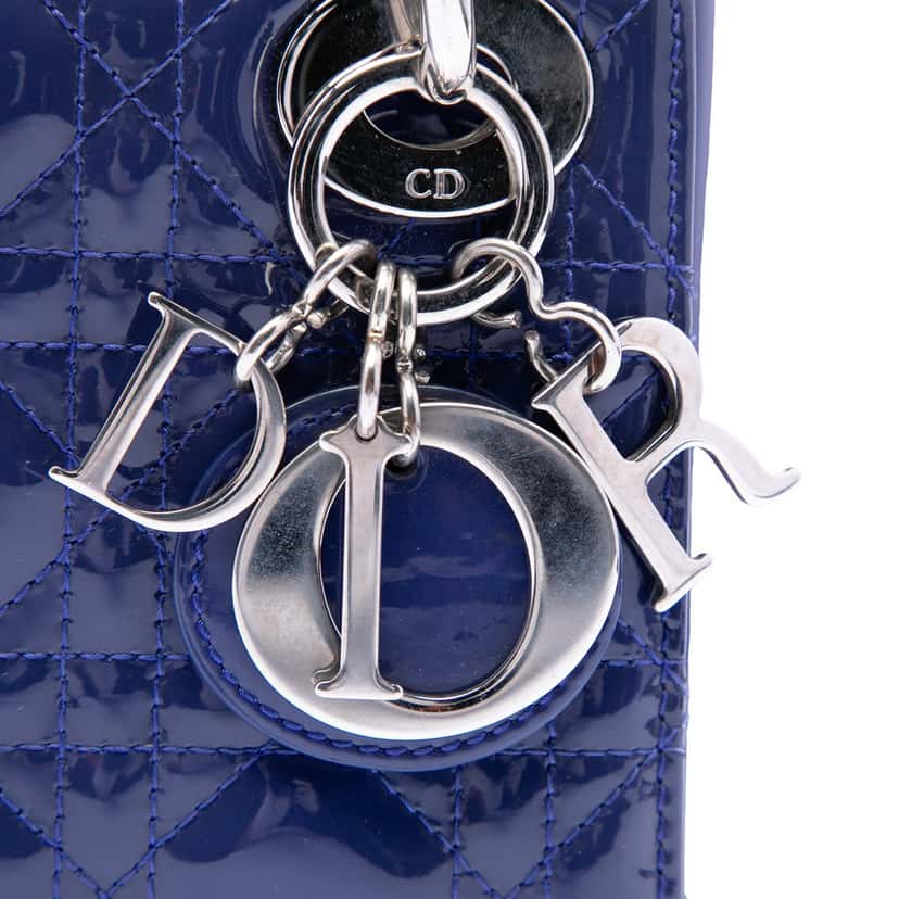 Dior Mini Patent Cannage Lady Dior Blue Leather Very good condition - Box View