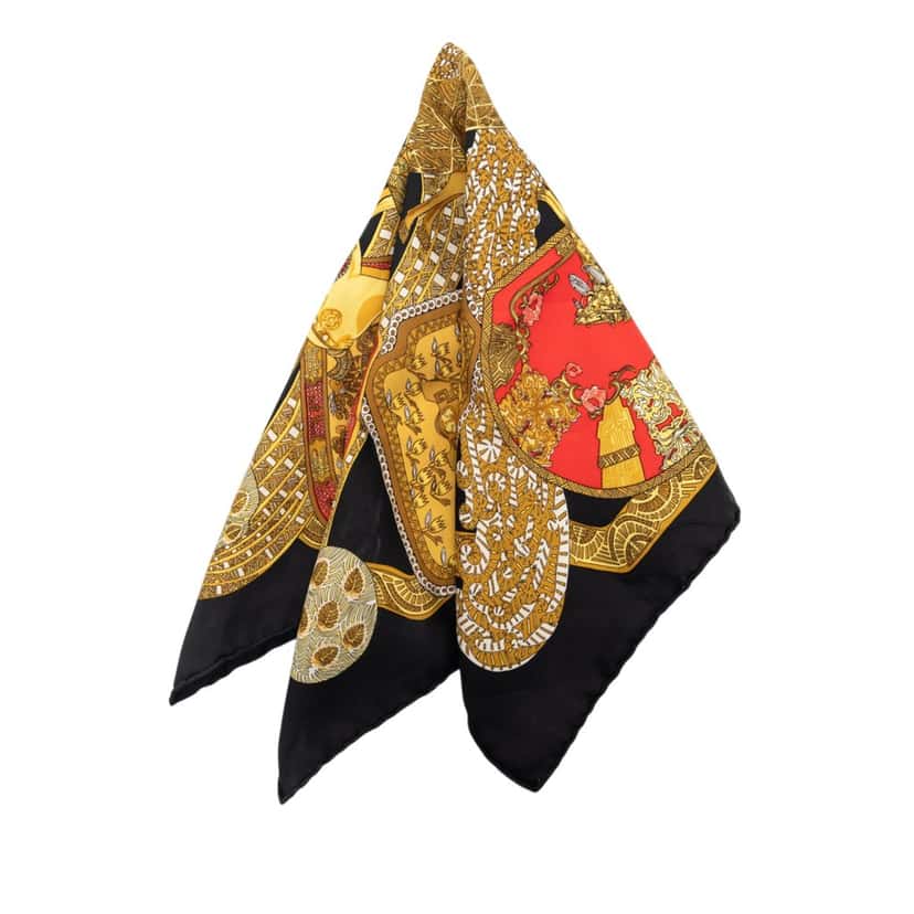 Hermès Art des Steppes Silk Handkerchief Black Very good condition - Front View