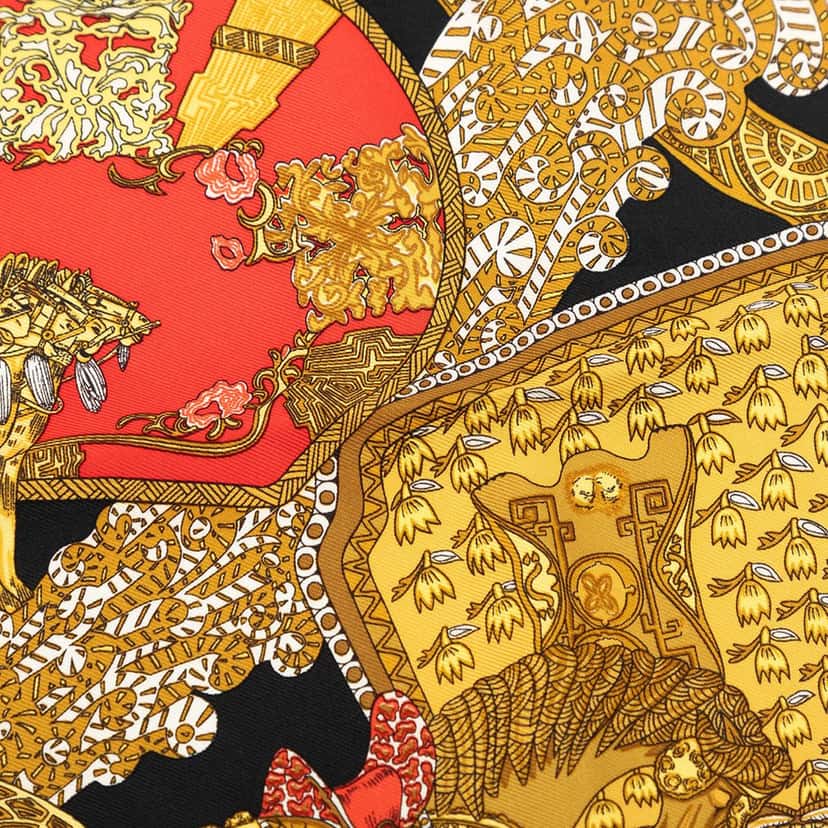 Hermès Art des Steppes Silk Handkerchief Black Very good condition - Box View