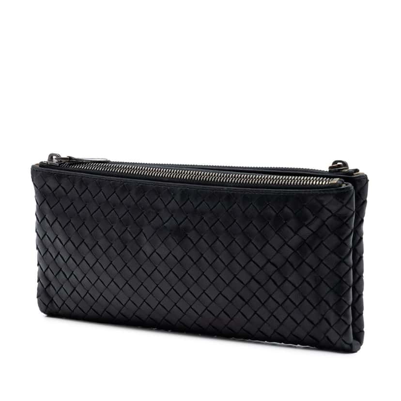 Bottega Veneta Nappa Intrecciato Double Zip Clutch Black Leather Very good condition - Back View