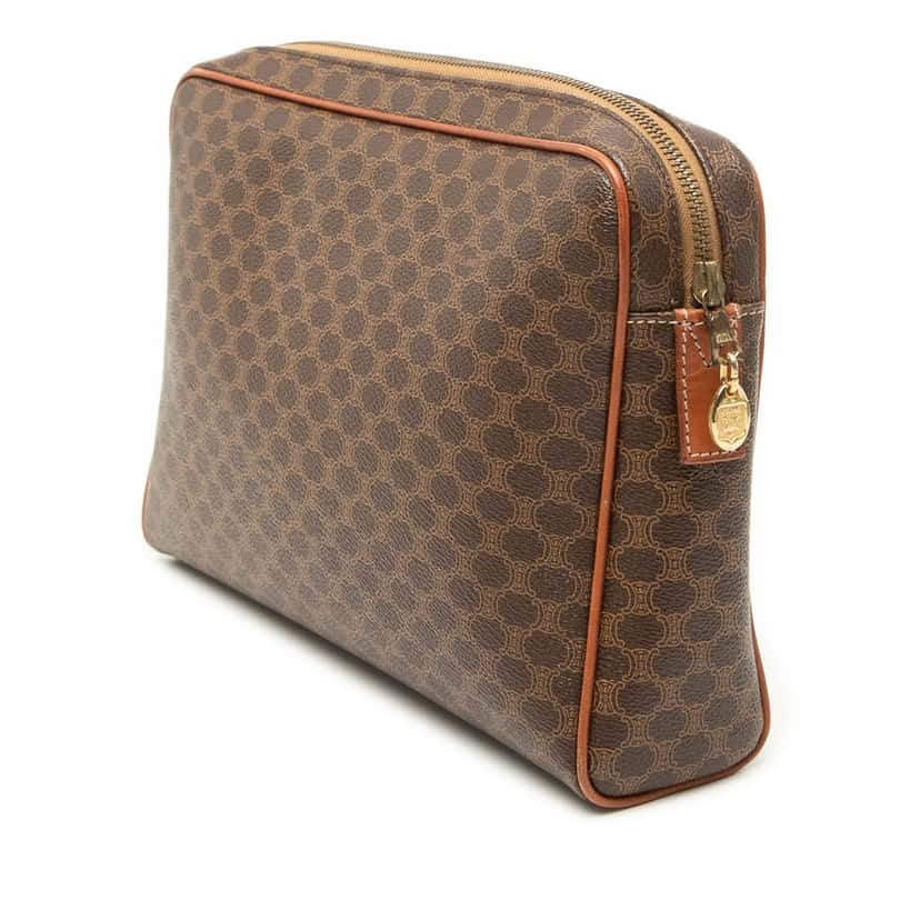 Celine Macadam Coated Canvas Clutch Brown Very good condition - Back View