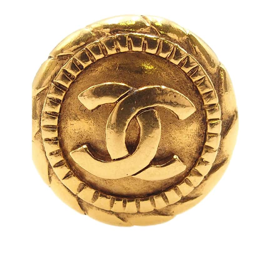 Chanel CC Gold Plated Round Clip On Earrings Gold Metal Very good condition - Back View