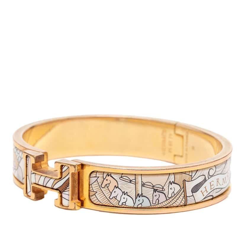 Hermès Narrow Enamel Cosmographia Universalis Clic H Bracelet PM Brown Very good condition - Back View