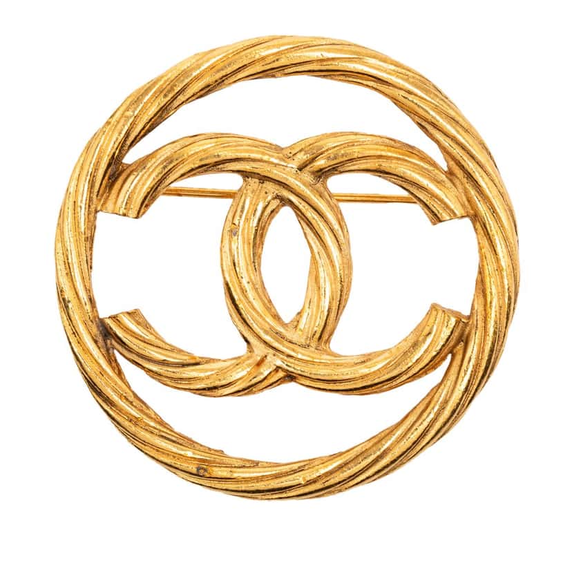 Chanel CC Gold Plated Round Rope Brooch Gold Metal Very good condition - Front View