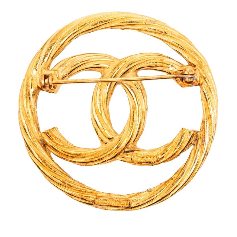 Chanel CC Gold Plated Round Rope Brooch Gold Metal Very good condition - Back View
