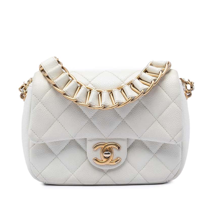 Chanel Mini Quilted Caviar Chain Soul Flap White Leather Very good condition - Front View