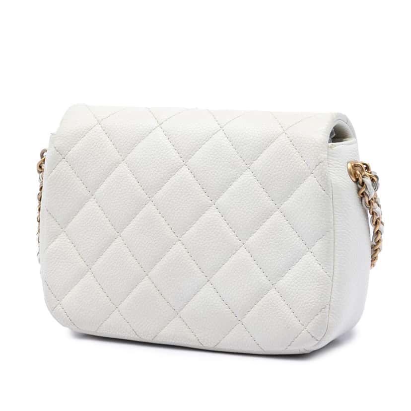 Chanel Mini Quilted Caviar Chain Soul Flap White Leather Very good condition - Back View