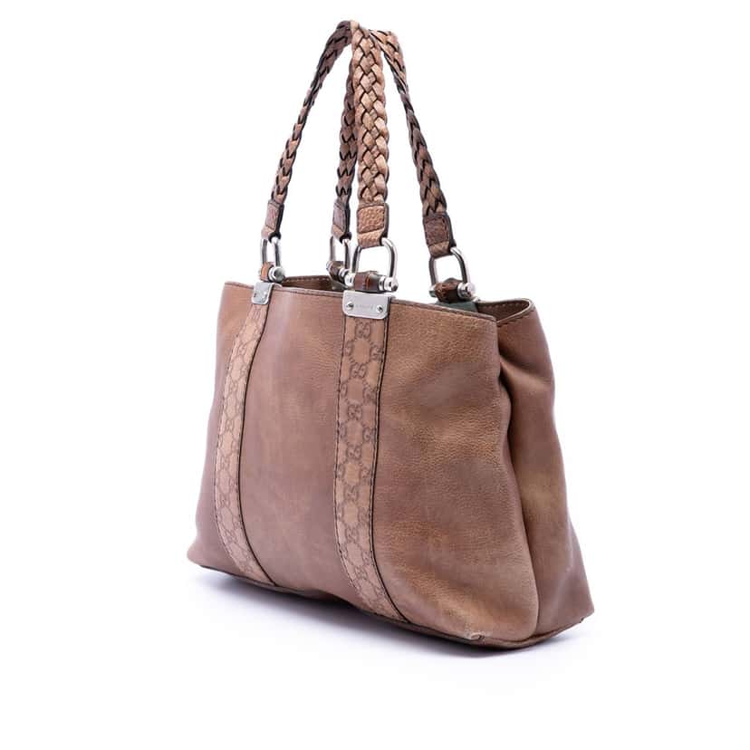 Gucci Medium Guccissima Trimmed Leather Bamboo Libeccio Tote Brown Leather Very good condition - Back View