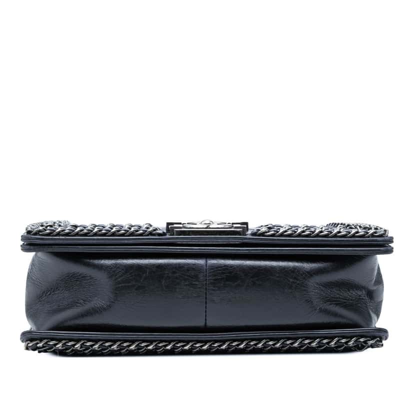 Chanel Old Medium Quilted Glazed Calfskin Chain Around Boy Flap Blue Leather Very good condition - Inside View