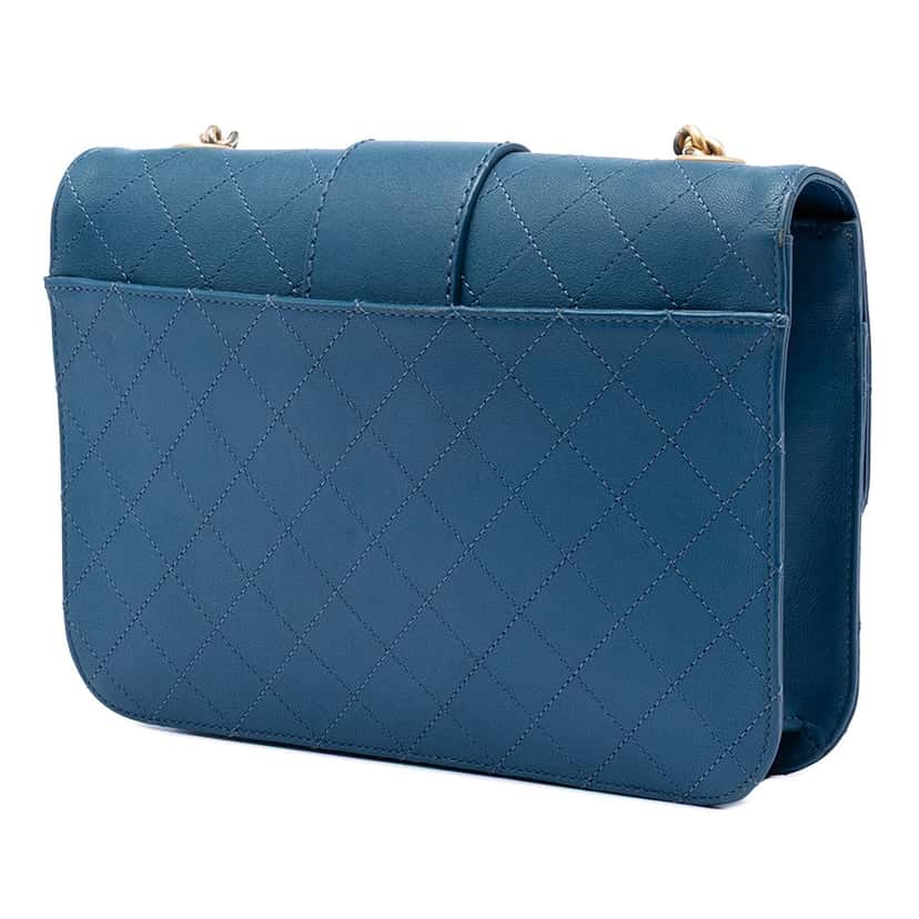 Chanel Large Quilted Sheepskin Front Chain Flap Blue Leather Very good condition - Back View