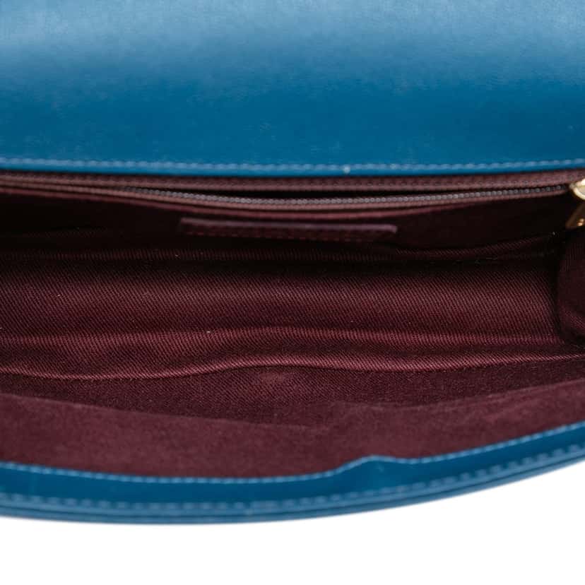 Chanel Large Quilted Sheepskin Front Chain Flap Blue Leather Very good condition - Model View