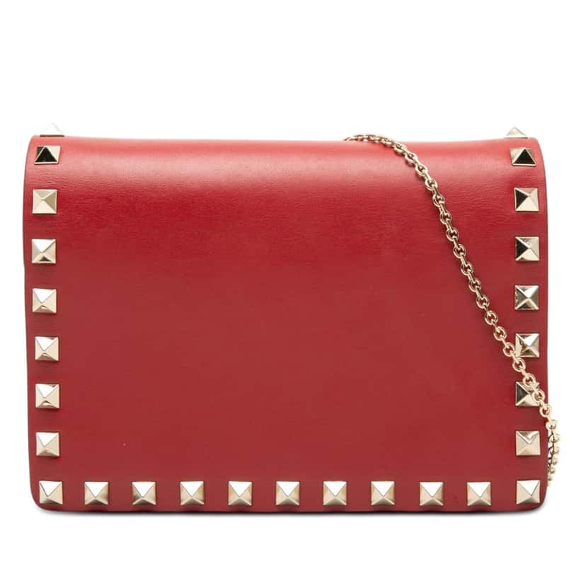Valentino Leather Rockstud Chain Pouch Red Leather Very good condition - Front View