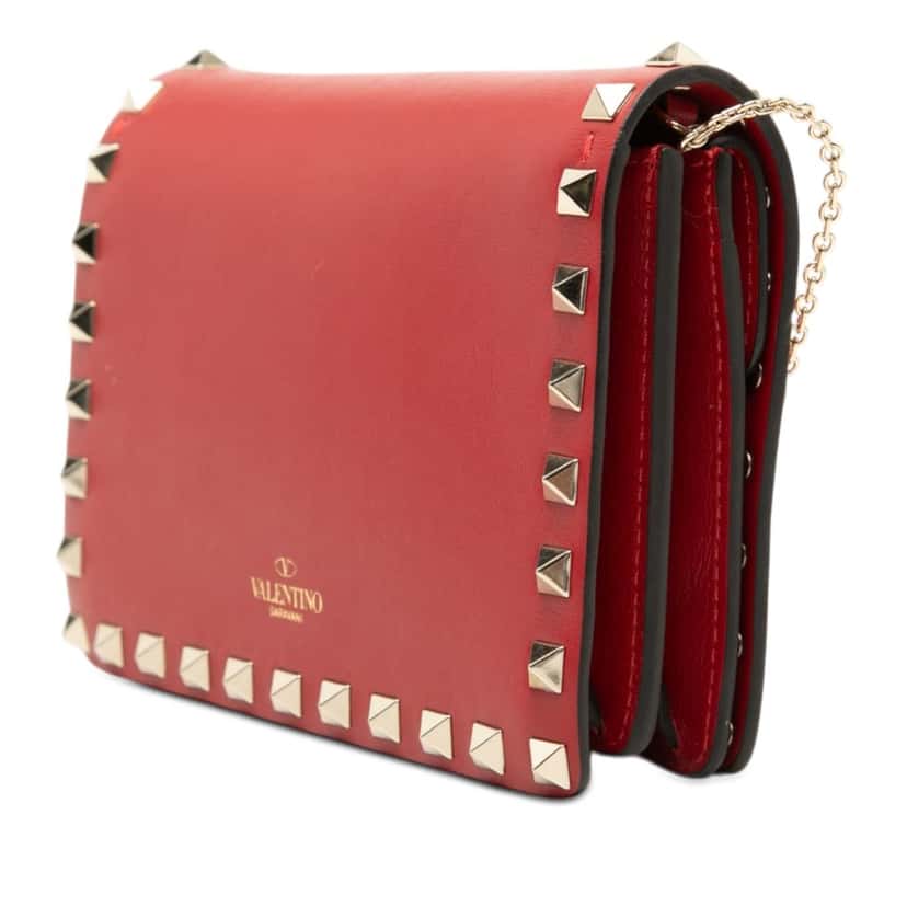 Valentino Leather Rockstud Chain Pouch Red Leather Very good condition - Back View