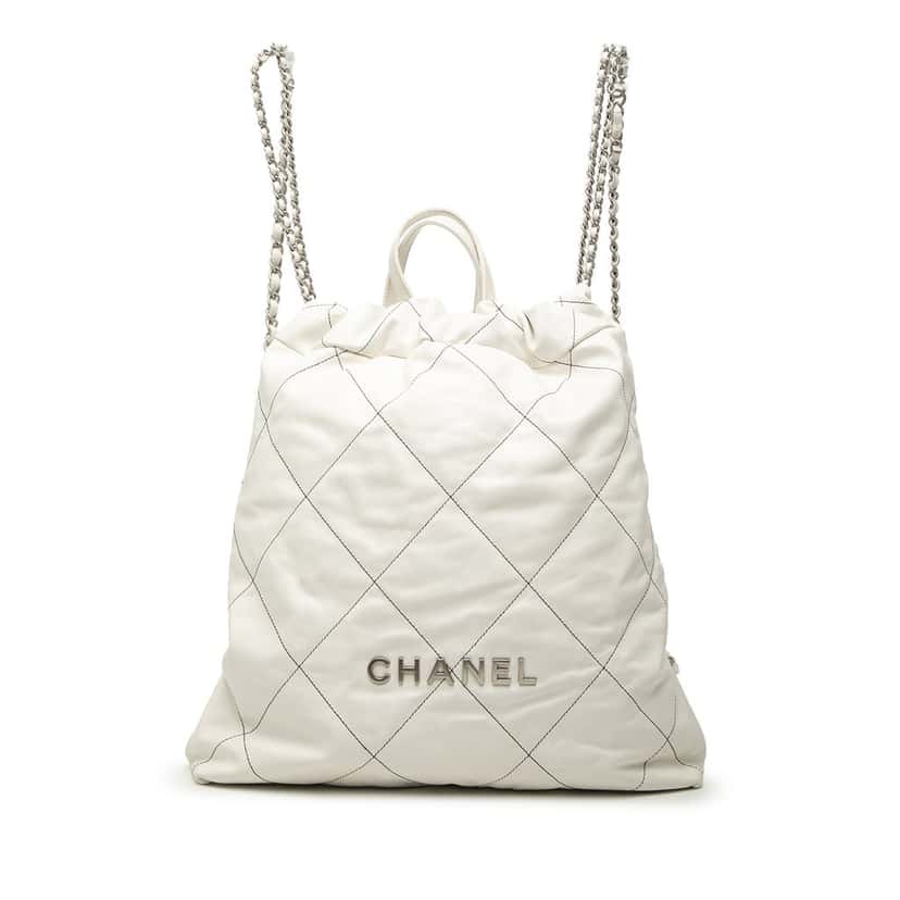 Chanel Large Quilted Shiny Calfskin 22 Backpack White Leather Very good condition - Front View