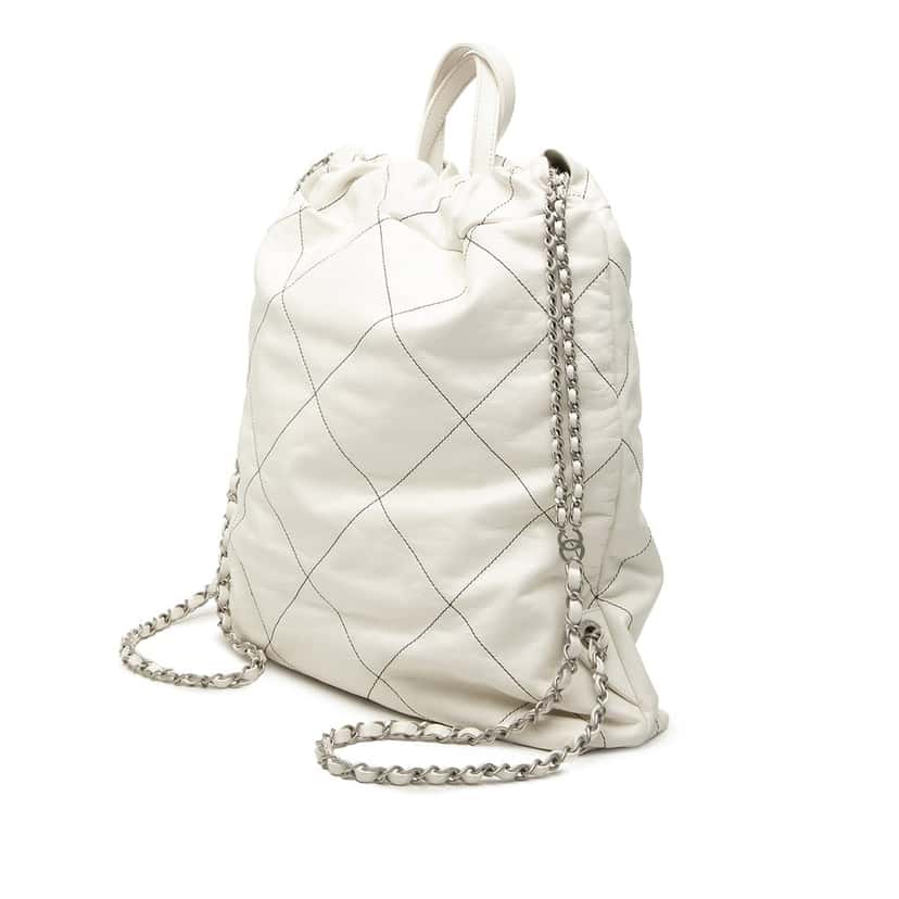 Chanel Large Quilted Shiny Calfskin 22 Backpack White Leather Very good condition - Back View