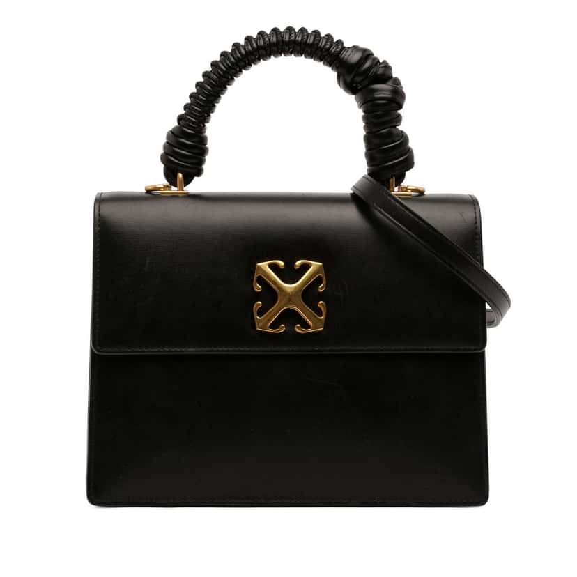 Off-White Calfskin Jitney 2.8 Top Handle Bag Black Leather Very good condition - Front View