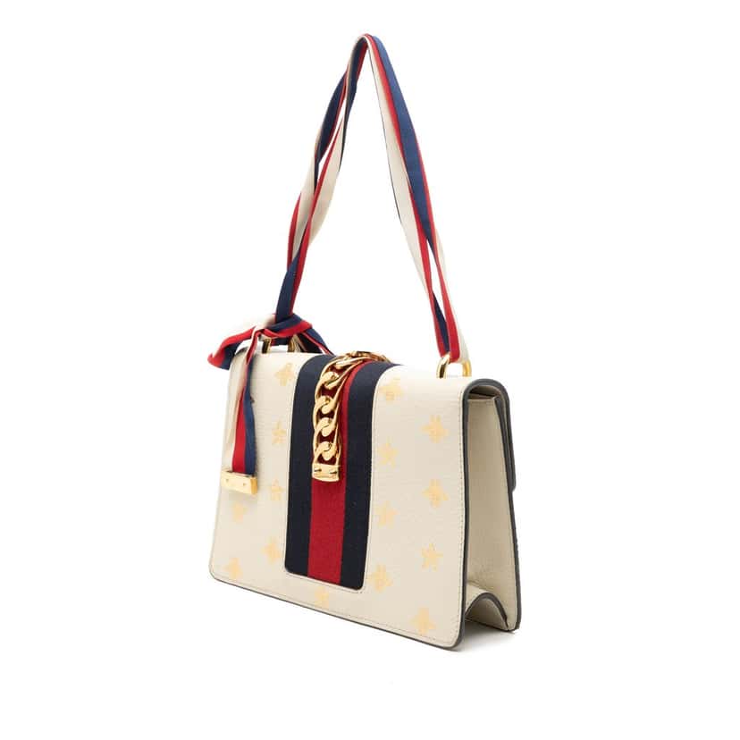 Gucci Small Calfkin Bee Star Sylvie Satchel White Leather Very good condition - Back View