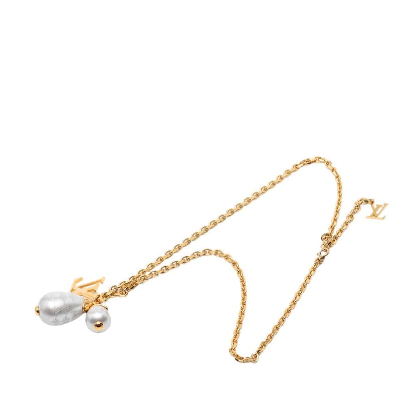 Louis Vuitton Gold Plated Damier Perle Pendant Necklace Gold Metal Very good condition - Model View