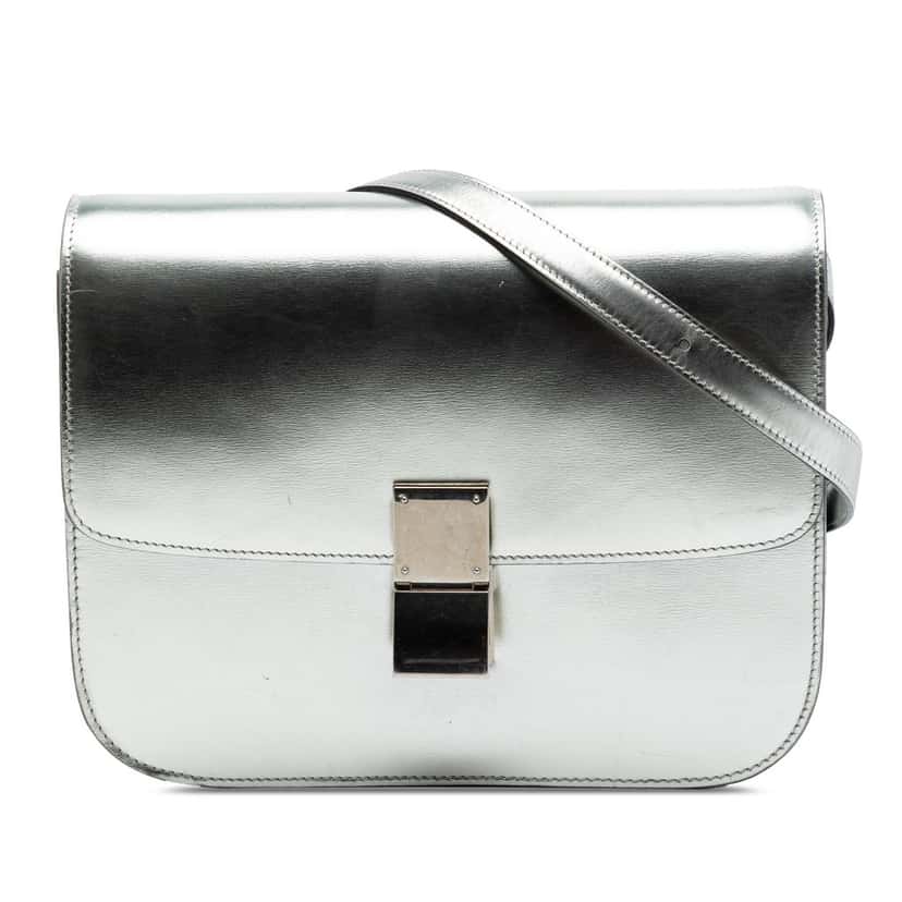 Celine Medium Calfskin Classic Box Silver Leather Very good condition - Front View
