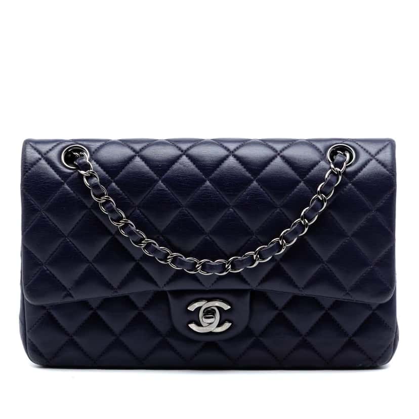 Chanel Medium Classic Lambskin Double Flap Purple Leather Very good condition - Front View