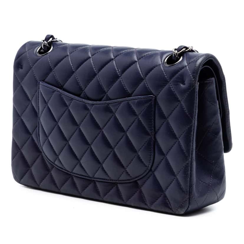 Chanel Medium Classic Lambskin Double Flap Purple Leather Very good condition - Back View